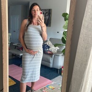 Grey Striped Maternity Dress